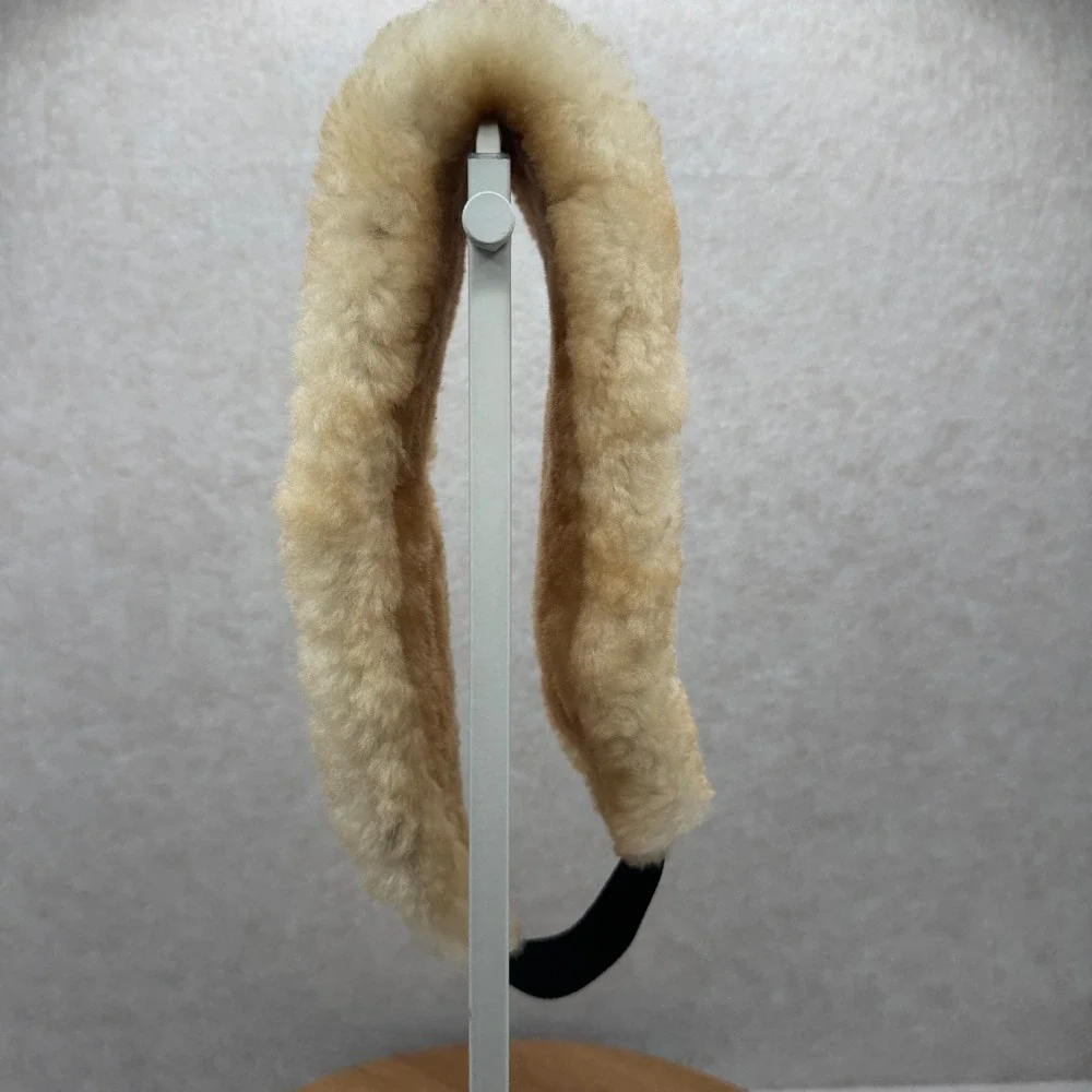 Leather Suede Shearling Ear Warmer Headband Size L Tan Brown Winter Cozy Ski VTG
